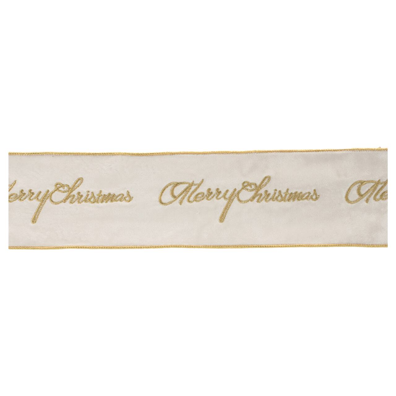 4" x 5yd. Embroidered Merry Christmas Wired Ribbon